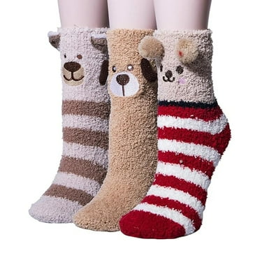 3 Pairs Cartoon Cuddly Socks for Women - Soft, Fluffy, Warm (Size 35-40)