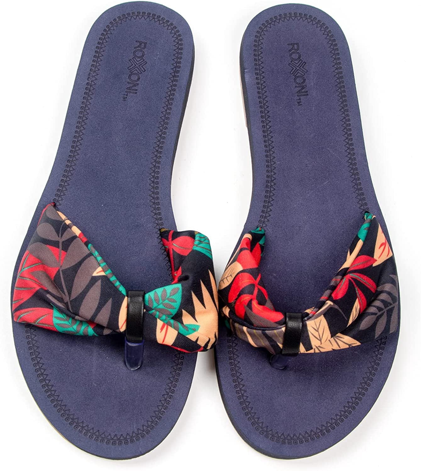 Women’s Floral Lace Strap Sandals – Boho Summer Slides with Colorful Flower Pattern, Trendy Indoor & Outdoor Casual Sandals