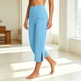 thumbnail image 5 of cocolona Womens Summer Casual Stretch Capri Pants Elastic Waist Straight Splited Wide Leg Cropped Yoga Pants with Pockets, 5 of 5