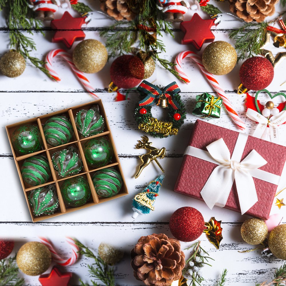 Lot De 9 Boules De Noël Décoratives - 8 Cm De Diamètre - Couleur Rouge (autres Couleurs Dispo)