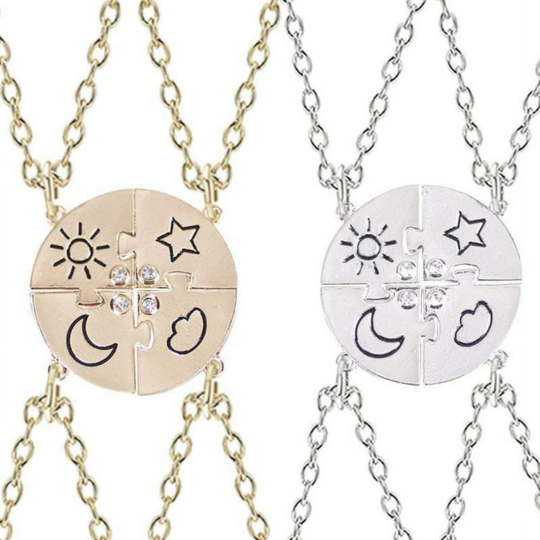 4 Pcs Puzzle Best Friend Friendship Necklaces Set with Inlaid Rhinestones, Sun, Moon, Cloud and Star, Sewing, Best Friend Pendant, Trendy Jewelry, 4 Pcs Puzzle Best Friend Friendship Necklaces Set with Inlaid Rhinestones, Sun, Moon, Cloud and Star, Sewing, Best Friend Pendant, Trendy Jewelry,