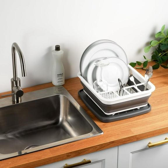 Collapsible Dish Drying  with Sink Drain, 8 Plate Capacity, Portable & Space Saving