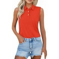 thumbnail image 3 of Yigetop Sleeveless Polo Shirts for Women, Shirts for Women 2025 Summer Button Down Collared Sleeveless Tops Business Work Casual Basic Blouses Golf Shirts for Woman orange S, 3 of 6