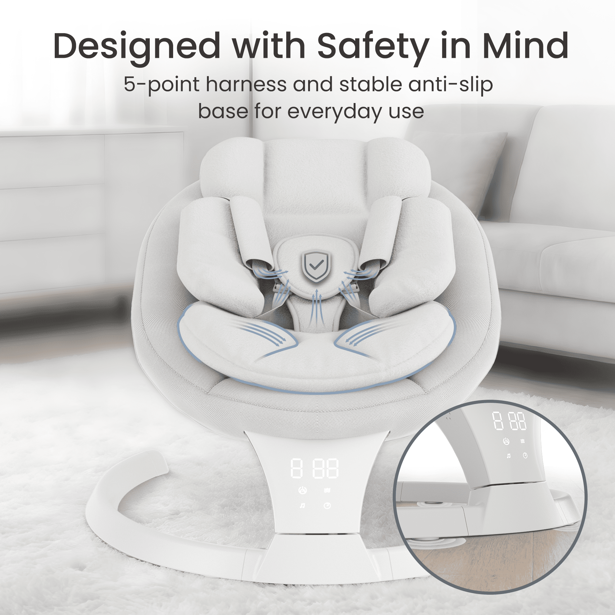 TouHeart Electric Baby Swing for Infant,5-Speed Sway & Vibration, Remote Control,10 Lullabies,Gray