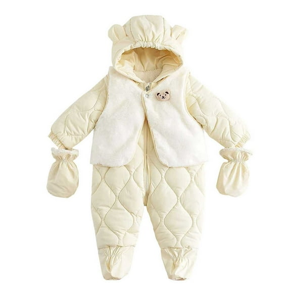 BFHHYA Baby Infant Winter Snowsuit Coat Romper Fleece Hooded Footie Outwear Zip-up Warm Jumpsuit Bodysuit with Gloves for Girl Boy