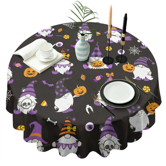 Spooky Cute Halloween Tablecloth 60 Inch Round - Waterproof Machine Washable Ghost Pumpkin Vintage