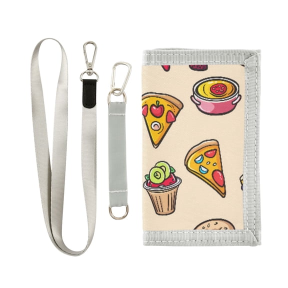 JIALIOU Nylon Trifold Card Wallet with ID Window Zipper Pocket for Men Women Teen Pizza Burger Strawberry Watermelon