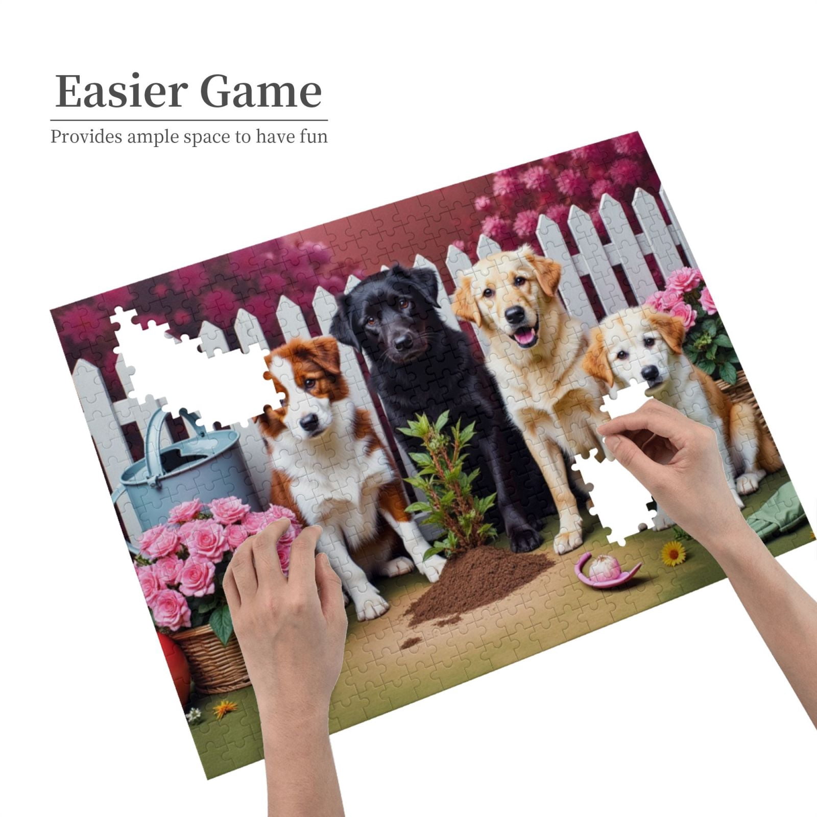 500 Piece Jigsaw Puzzles For Adults Four Dogs Gardening Roses 500Piece Adult Jigsaw Puzzle Challenging And Relaxing Puzzle For Family Fun， Great Gift Idea， Home Decor
