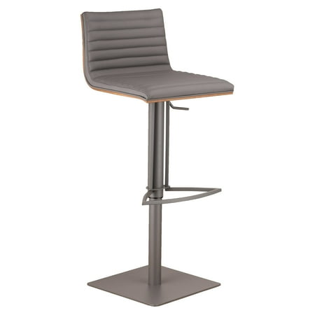 Armen Living Cafe Adjustable Gray Metal Barstool, Gray with Walnut Back