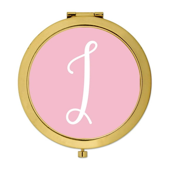 Koyal Wholesale Gold Compact Mirror Bridesmaid's Wedding Gift, Blush Pink, Monogram Letter I, 1-Pack