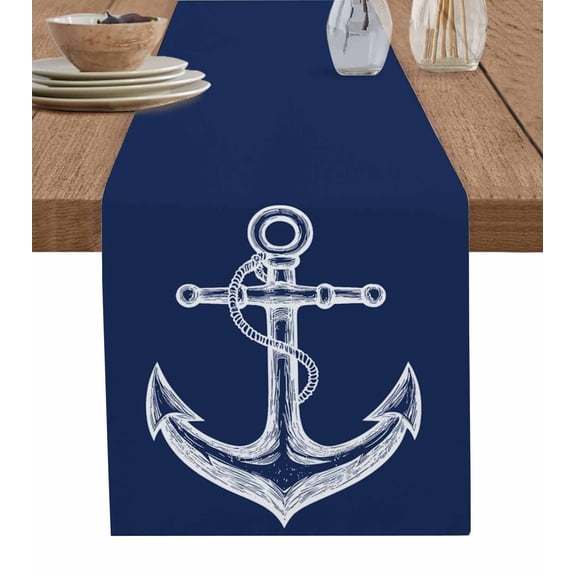 Ldtrchee Anchor Navy Blue Table Runner 72 Inches, Nautical Coastal Minimalist Boat Rope Bed Runner Dresser Scarves Tabletop for Indoor Outdoor Parties/Ceremony/Banquet, 14" x 72"