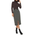 thumbnail image 2 of INSPIRE CHIC Midi Pencil Skirt for Women Fall Winter High Waisted Slit Office Work Skirts with Belt XS Black, 2 of 6