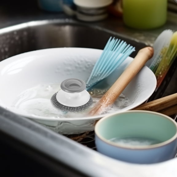 AURARMLET Palm Scrub Brush with Handle, Plastic Dish Cleaning Brush, and Simple Design, 1 Set for Kitchen Cleaning