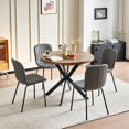 thumbnail image 6 of NORDICANA 37 Inch Round Dining Table Set for 4, Modern Small Circle Kitchen Coffee Set for Apartment Living Room Office, Save Space(Brown Wooden Table + 4 Grey PU Leather Chairs), 6 of 9