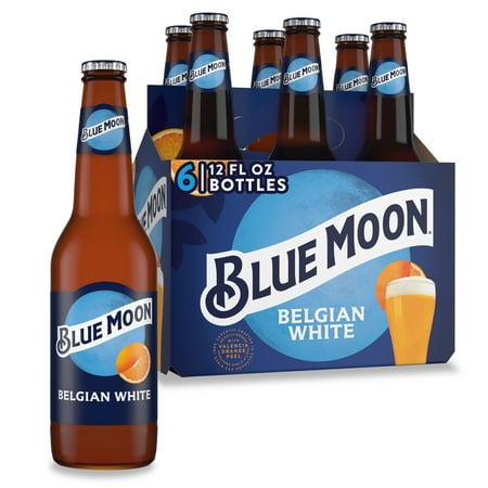 Blue Moon Belgian White Craft Beer, 6 Pack, 12 Fl Oz Glass Bottles, 5.4% Abv