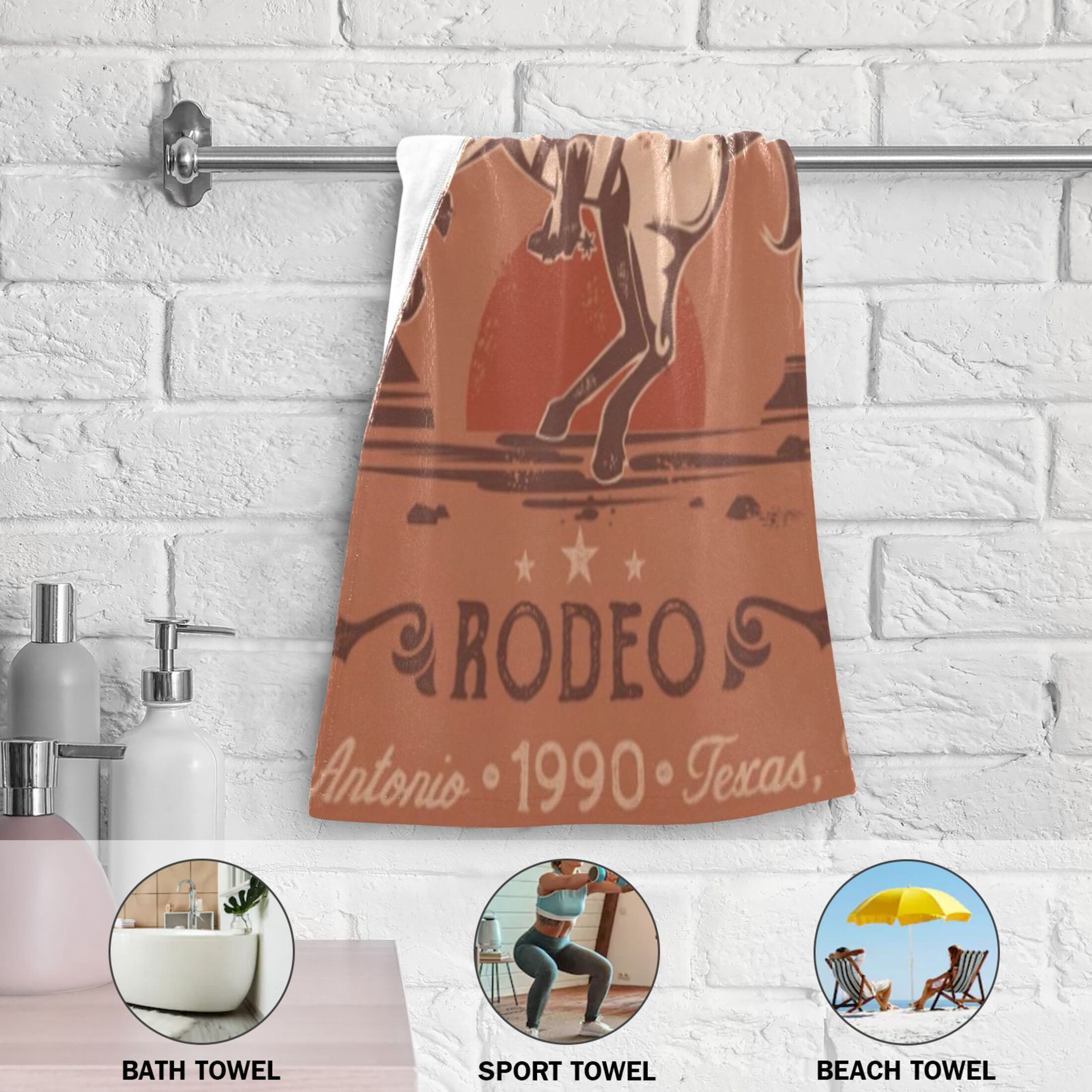 2-Piece Polyester cotton Towel Set Absorbent Retro Rodeo Cowboy Hand Towel Bath Towel Soft and Comfortable Machine Wash 28.3x14.4