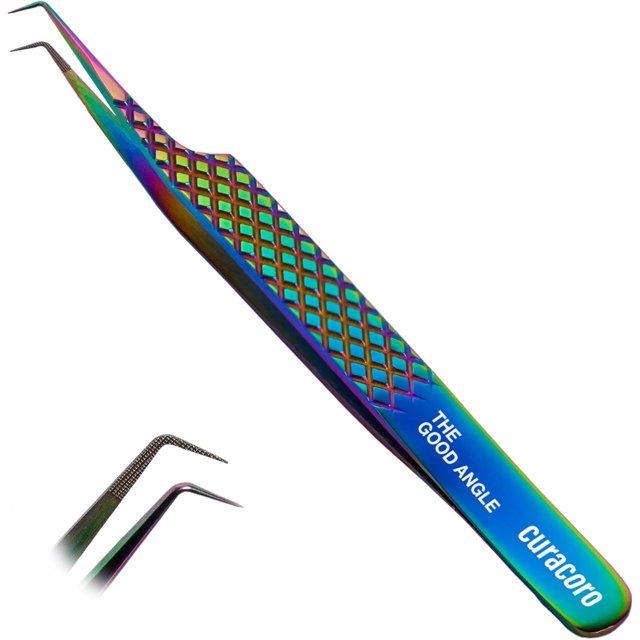 Curacoro Lash Tweezer - Professional & Precision Fiber Tip Grip Lash Tweezers for Eyelash Extensions, Multi Shapes & Purposes Tweezers for Volume, Isolation & Classic Lashes (Galaxy, The Good Angle)