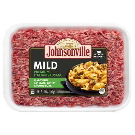 Johnsonville Premium 80% Lean/20% Fat Mild Italian Ground Pork Sausage, 1 lb Tray Refrigerated