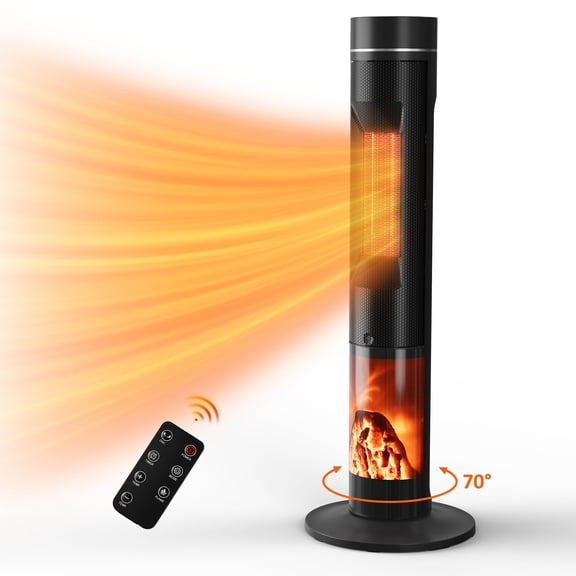 LifePlus 3D Flame Ceramic Space Heater with ECO Mode, 1500W Fast Heating, 12H Timer, Oscillation & Remote - Ideal for Bedroom, Office, Large Rooms