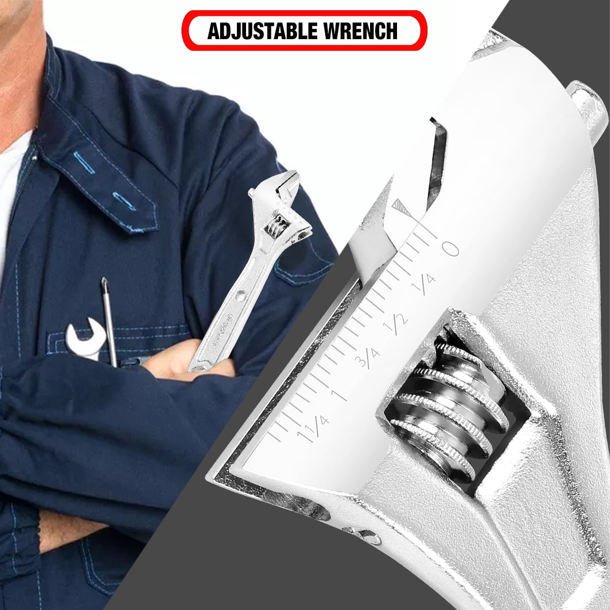 DNA Motoring TOOLS-00047 DNA MOTORING 4Pcs 6"+8"+10"+12" Chrome Vanadium Steel 0.75" to 1.5" Jaw Openning Adjustable Wrench Automotive Repair Tool Set
