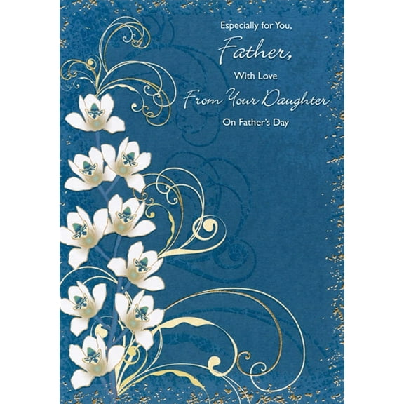 Designer Greetings Father with Love: White Flowers, Gold Swirls on Blue Father's Day Card from Daughter
