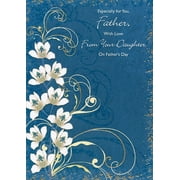 Designer Greetings Father with Love: White Flowers, Gold Swirls on Blue Father's Day Card from Daughter