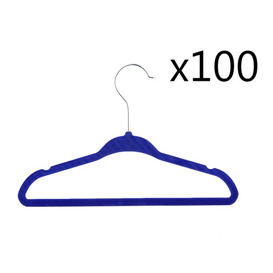 New Blue 100Pcs Velvet Flocking NonSlip Hanger Clothes Stand Hanger
