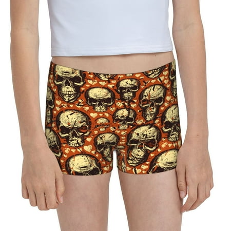 Pofeuu Skulls And Hearts Print Soft Cotton Girls Boyshort panties Toddler Underwear-Large