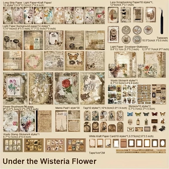 222 Pcs Scrapbook Supplies Kit-Vintage Garden-Themed Junk Journal Supplies DIY Craft Kit with A6 Notebook, Stickers & Washi Tapes, Ideal for Handmade Diaries, Creative Journaling & Gift Making
