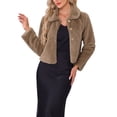 thumbnail image 1 of Abrigo de piel sintética elegante Inspire Chic para mujer, chaqueta corta con botones a presión, abrigo de invierno esponjoso, talla XS, color caqui, 1 of 6