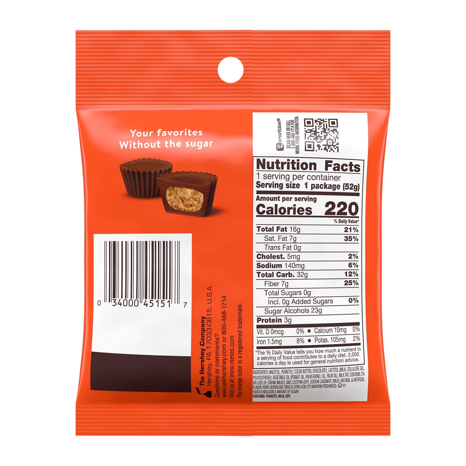 Reese's Zero Sugar Miniatures Chocolate Peanut Butter Cups Candy, Bag 1.86 oz
