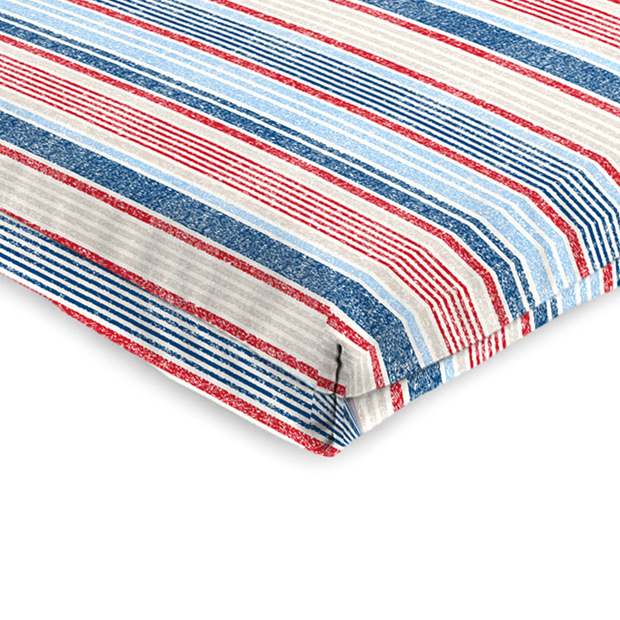 Jordan Manufacturing 44" x 21" Davian Razz Red, White and Blue Stripe Rectangular Outdoor Chair Cushion with Ties and Hanger Loop