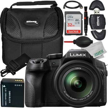 Panasonic Lumix DMC-FZ300 Digital Camera with Essential Accessory Bundle: SanDisk 32GB Ultra SDHC Memory Card, Spare Battery, Water-Resistant Gadget Bag & More (16pc Bundle)