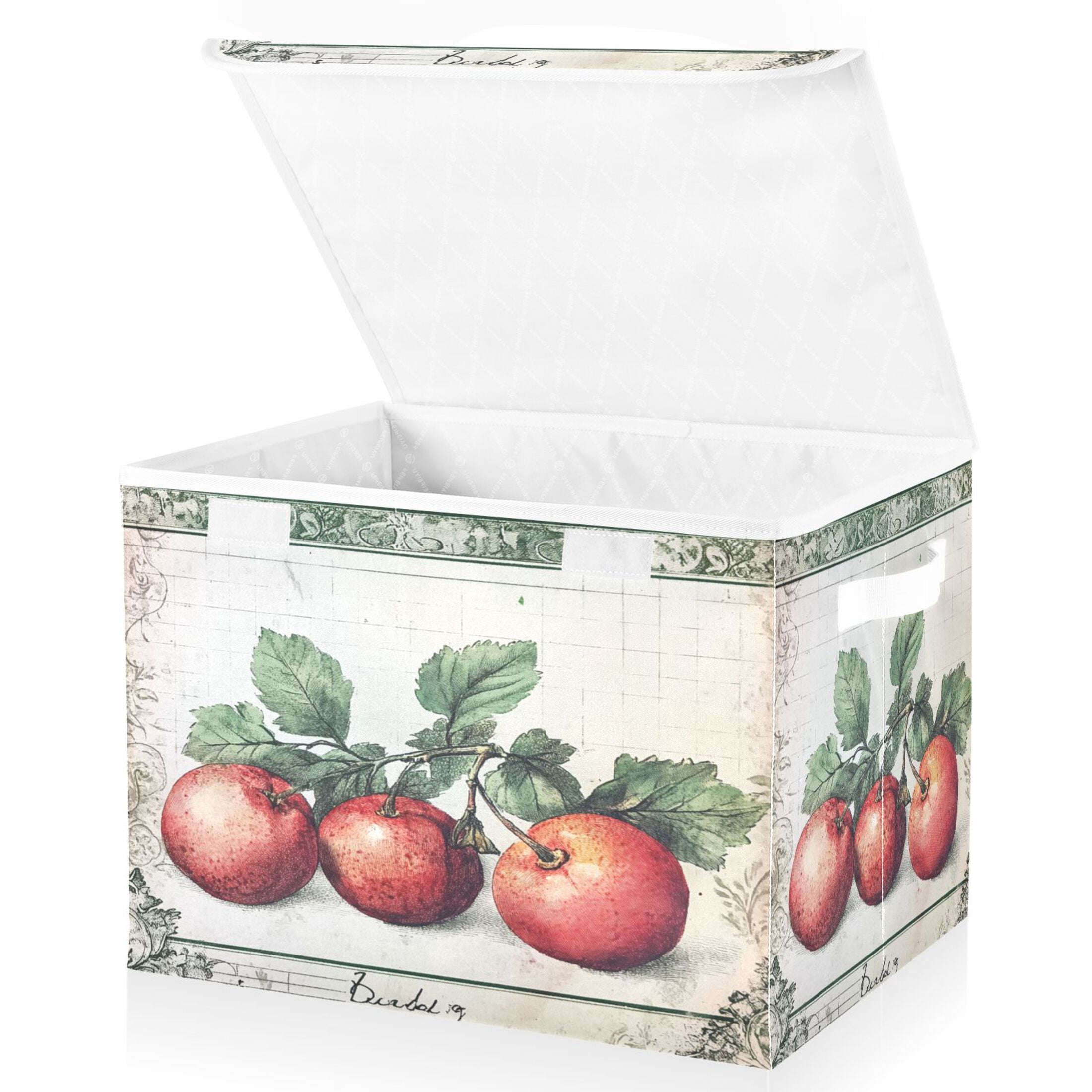 WOBOGO Red Fruit Picture Large Collapsible Storage Box Flip Lid Fabric Decorative Organizer Container Basket with Handles 16.5×12.6×11.8in