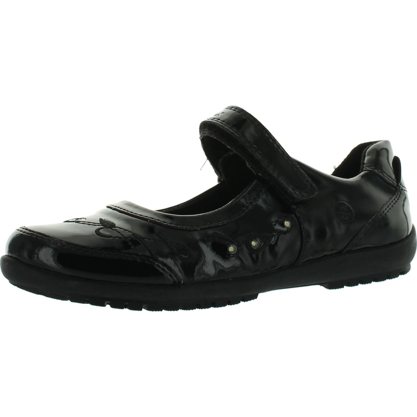 GIRLS PATENT BLACK CASUAL SCHOOL SHOES,STRAP FASTENING SIZES 8-2 KELLY 