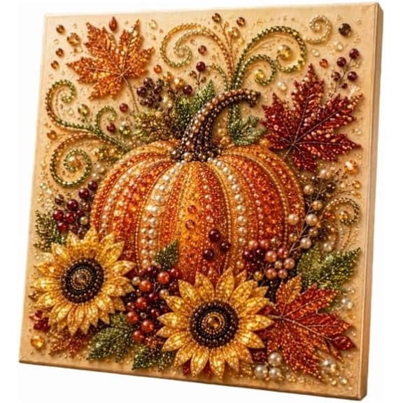 Autumn Pearl Painting Kit, Fall Pearl Art Kit with Rhinestones and Beads, Wall Decor Featuring Pumpkin, Maple Leaves, Forest Animals and Harvest Designs,Thanksgiving Decoration and Gift for Adults