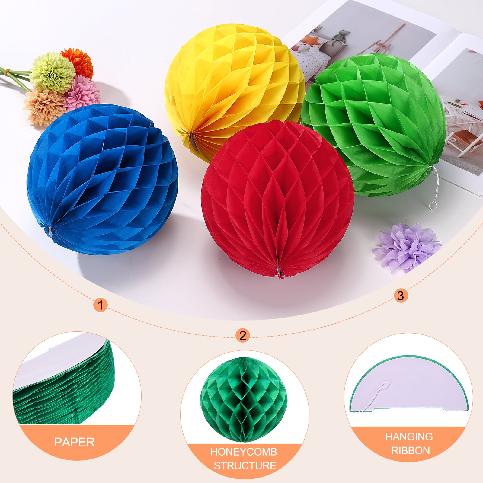 Uxcell 8 Pcs Honeycomb Balls, 10" Dia Honeycomb Flower Paper Pom Poms Paper Flowers Crafts for DIY Crafting Home Decor Birthday Christmas Party, Dark Green