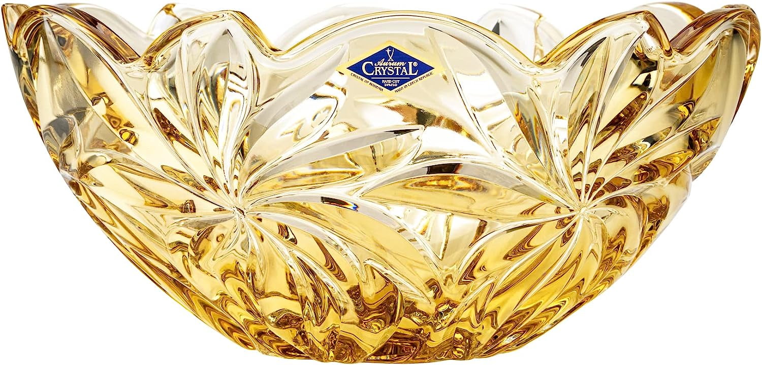 Amber Floral Handmade Glass Decorative Fruit Bowl
