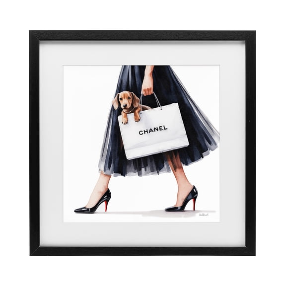 Stupell Industries Elegant Dog & Shopping Bag Black Framed Print Under Glass, design by Amanda Greenwood