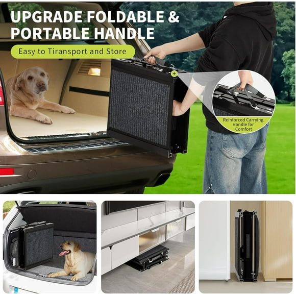 OUYAWEI 71x17In Quad-Fold Non-Slip Pet Ramp |Foldable Dog Ramp for Cars & Trucks | Portable Ramp for Large Dogs & Seniors | Safe Easy Access Heavy-Duty Travel Solution,250lbs Capacity
