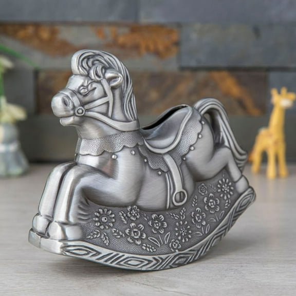 Metal Bank Horse Piggy Bank Silver Saving Box Piggy Jar Horse Figurines Table Ornament Birthday Gift for Kids Children Toddlers
