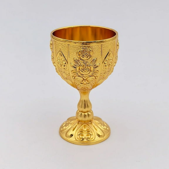 Zhuge 2Pcs Goblets Chalice Embossed Cups Vintage Engraving Flower Pattern Liqueur Cup-Gold