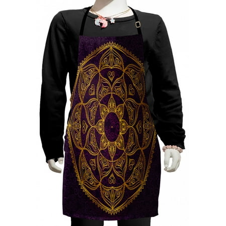 

Mandala Kids Apron Circular Mandala Design Eastern Old Fashioned Nature Inspired Traditional Boys Girls Apron Bib with Adjustable Ties for Cooking Baking Painting Purple Earth Yellow by Ambesonne