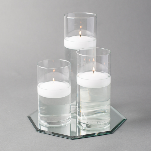 8 Mirror, Aqua Green Eastland Square Mirror and Cylinder Vases Centerpiece with Richland Floating Candles 3 48 Piece Set