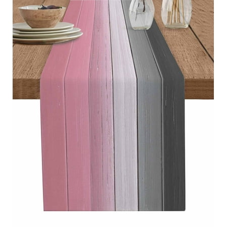 

Pink Gray Ombre Table Runner Vintage Country Wooden Tablerunners 13 x 48 Inch Table Decorations Tabletop Scarf for Summer Gathering Holiday Farmhouse Kitchen Dining Decor