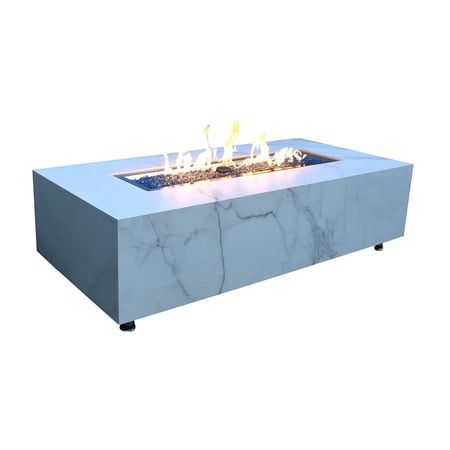 Lakeview Bethbrook 28-Inch Rectangle Marble Porcelain Propane Fire Pit Table - White - SCOFP121BW-LP