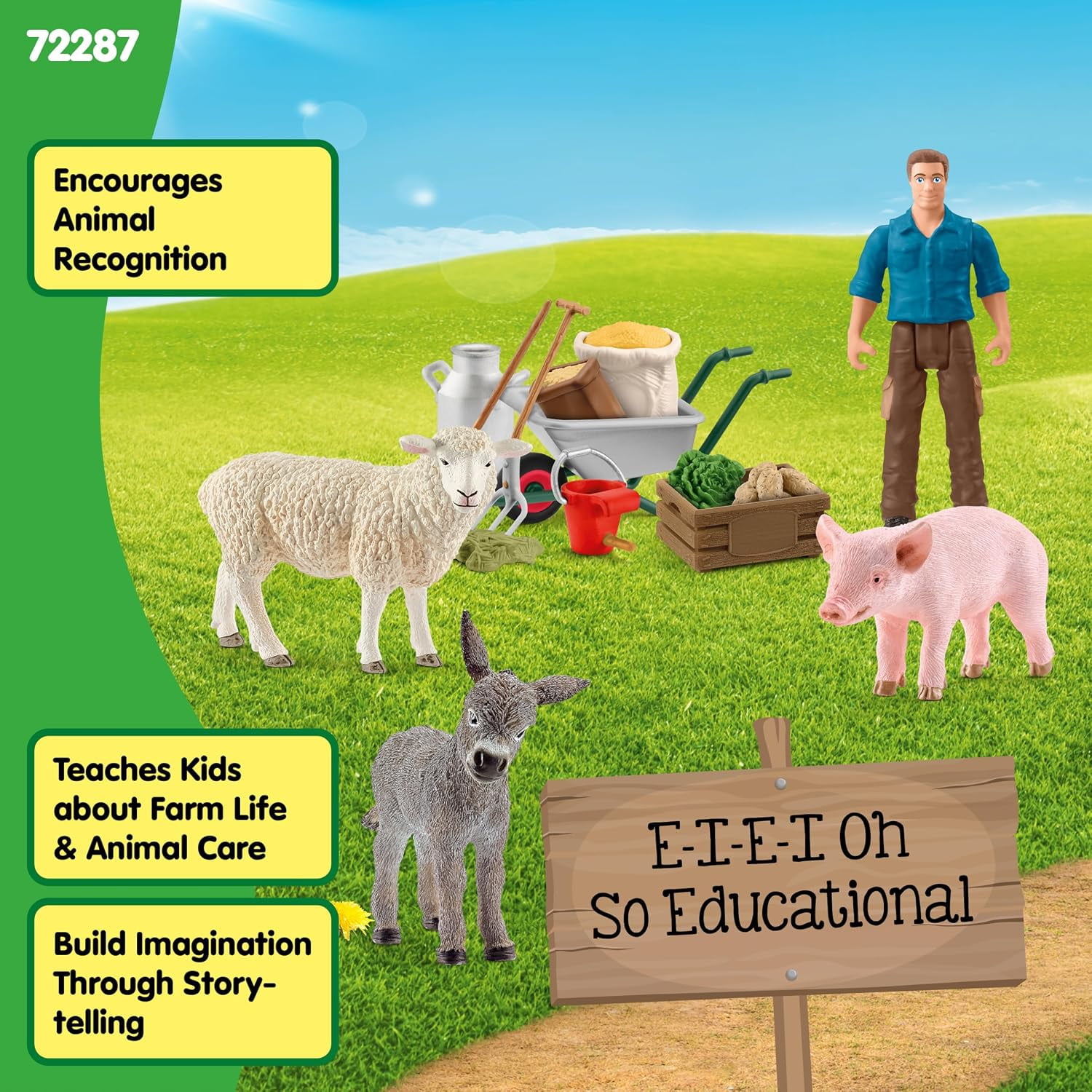 schleich Farm World - 19 PC Animal Feeding Playset with Farmer Figure and Farm Animal Toys - Animal Toy Set for Kids Ages 3+