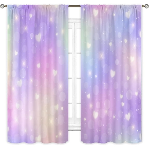 Rainbow Curtains 52Wx84H Inch Rod Pocket Kids Pastel Curtains Girls Cartoon Cute Colorful Sky Clouds Stars Aesthetic Art Printed Girly Princess Living Room Bedroom Window Drapes Fabric 2 Panel