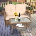 thumbnail image 6 of VIVIJASON 2-Piece Patio Wicker Loveseat Glider Set Cushioned, Outdoor Conversation Furniture Sets with 2-Seater Glider Rocking Bench, Coffee Table and Cushions for Porch Garden Poolside, Light Brown, 6 of 7