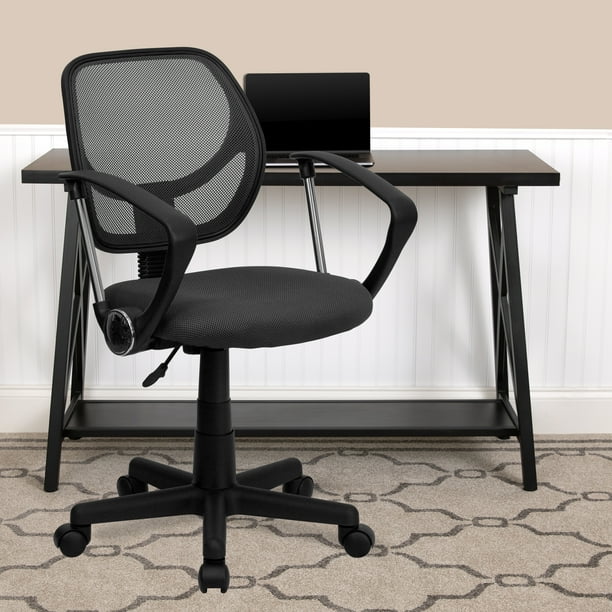 Flash Furniture Low Back Gray Mesh Swivel Task Office Chair with Arms